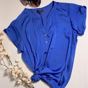 Express Cobalt Blue Satin V-neck Blouse